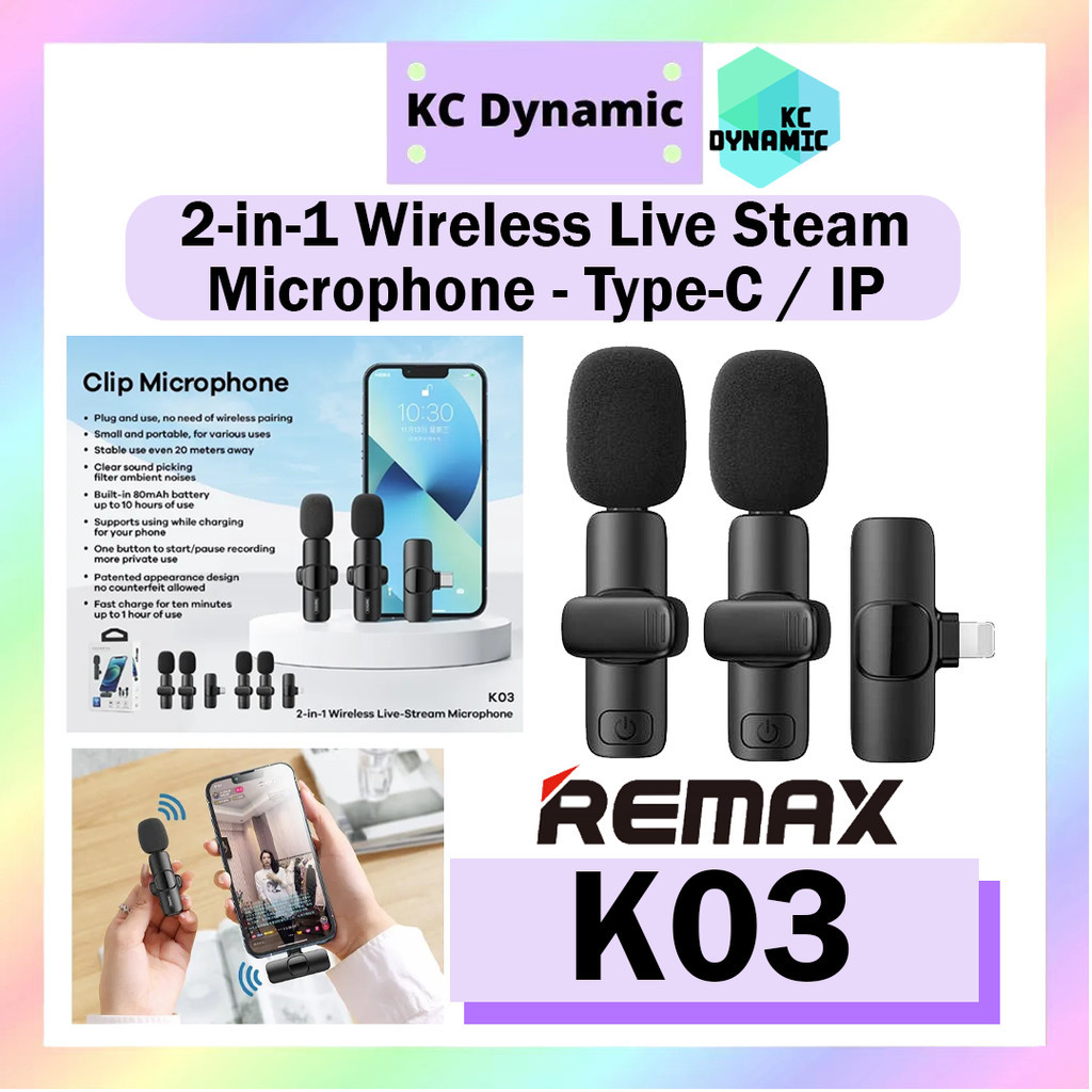 Remax K03 Wireless Microphone Bluetooth 2in1 Live Stream Mic Noise ...