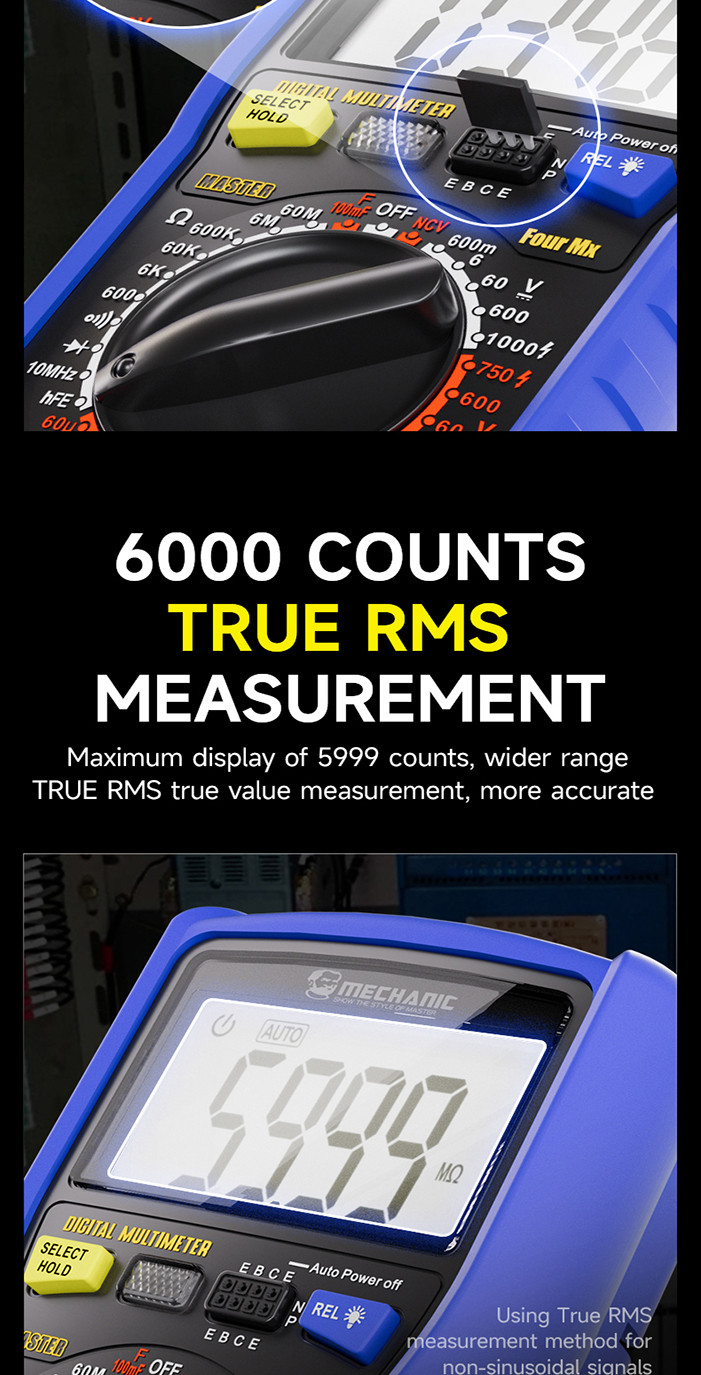 【MECHANIC】 FourMx True RMS Digital Multimeter 6000 Counts NCV Diode ...