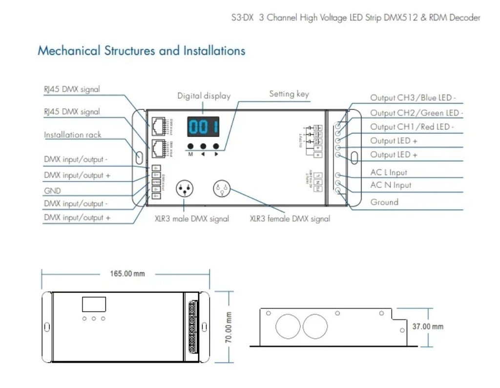 S3-DX with RF 3CH RDM Controller XLR3 and RJ45 For RGB LED Lights ...