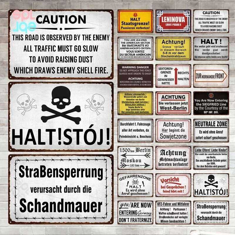 Halt Metal Sign German Achtung Warning Signs Hazardous Area Warning ...