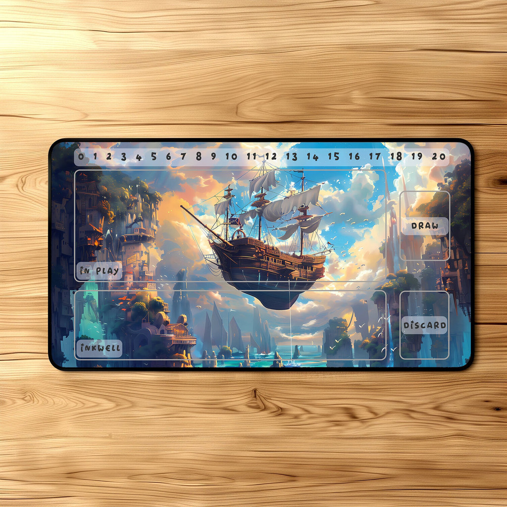 Lorcana Playmat Flying Pirate Ship Designer Playmat for TCG Vibrant Colors ed Edge