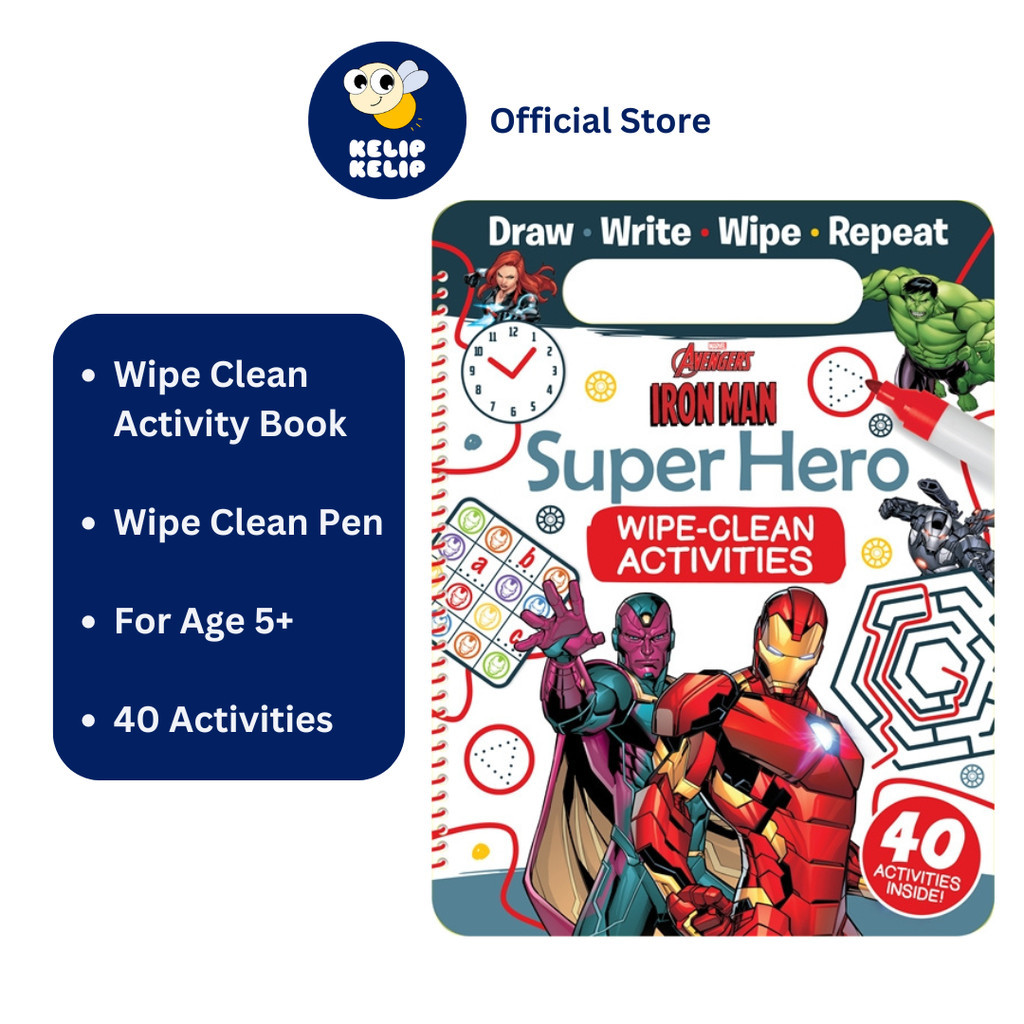 Marvel Avengers Iron Man Wipe Clean Activity Book With Pen for Kids to ...