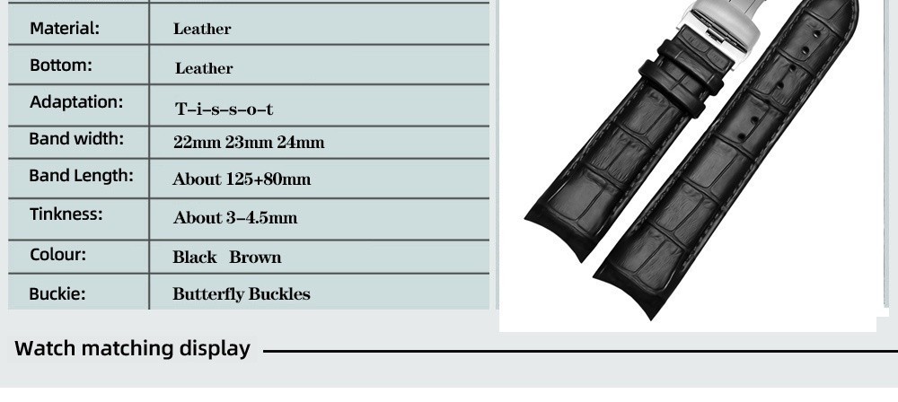 22mm Black Leather Watch Band For Tissot Couturier T035617A – Genuine Italian Calf, Deployment Clasp
