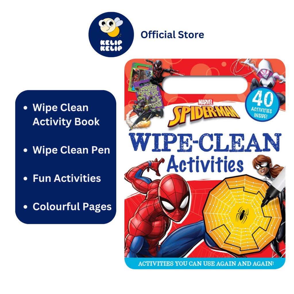 Marvel Spiderman Wipe Clean Activity Book with Pen for Kids to Draw ...