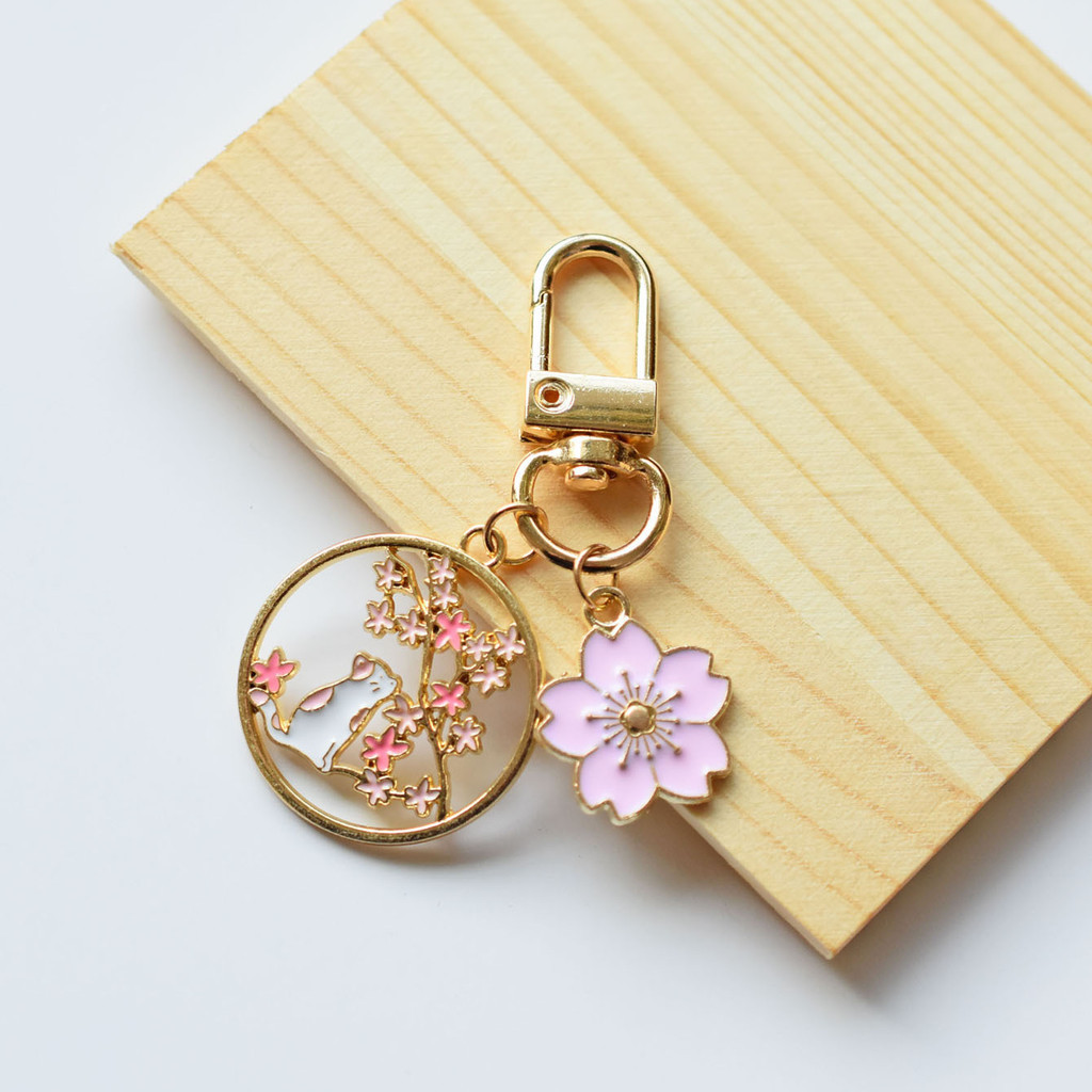 Cute Cat Keychain Flower Moon Cat Key Ring Enamel Key Chains Friendship ...