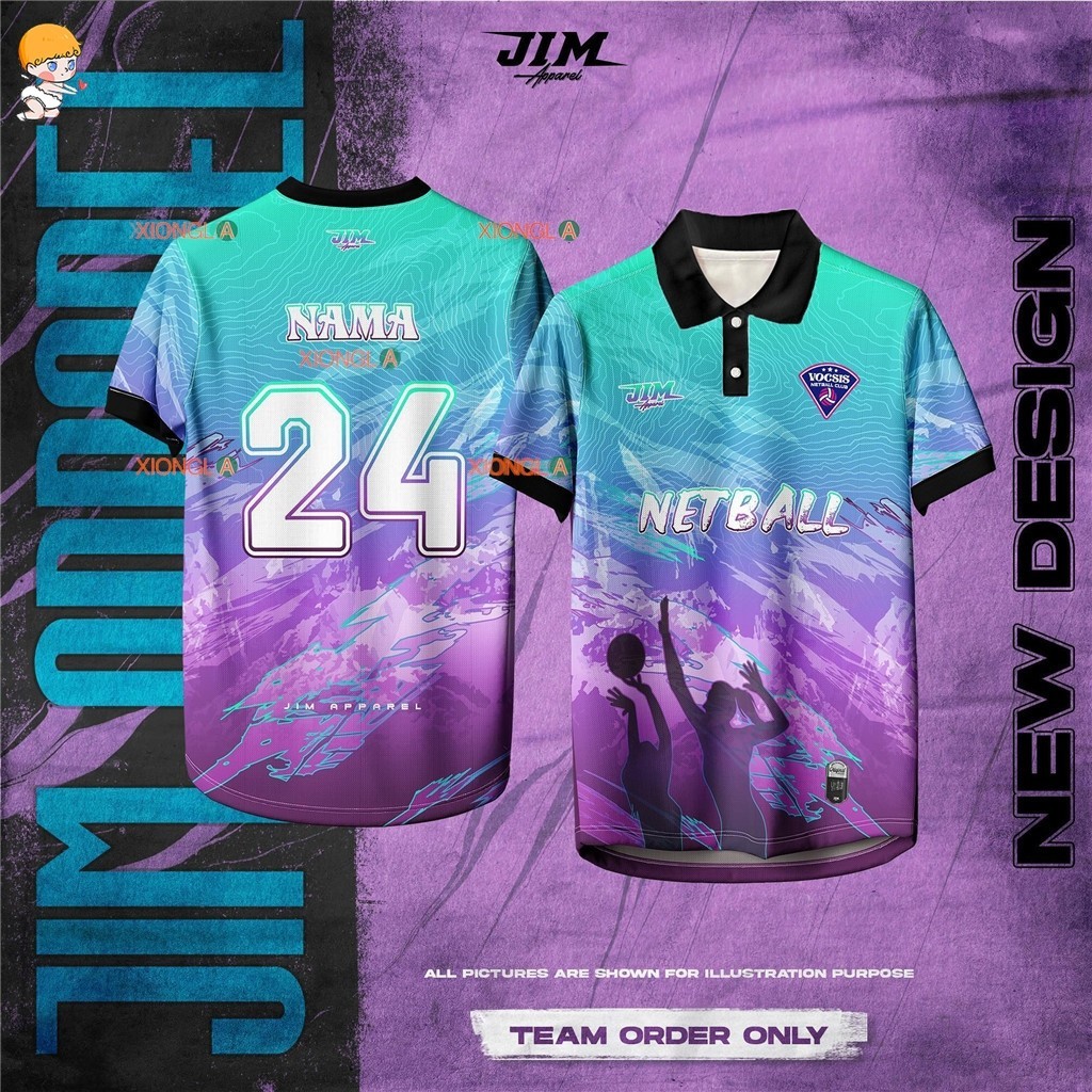 Netball Full Sublimation Jerseys New Design Retro Collar Viral Tshirt 