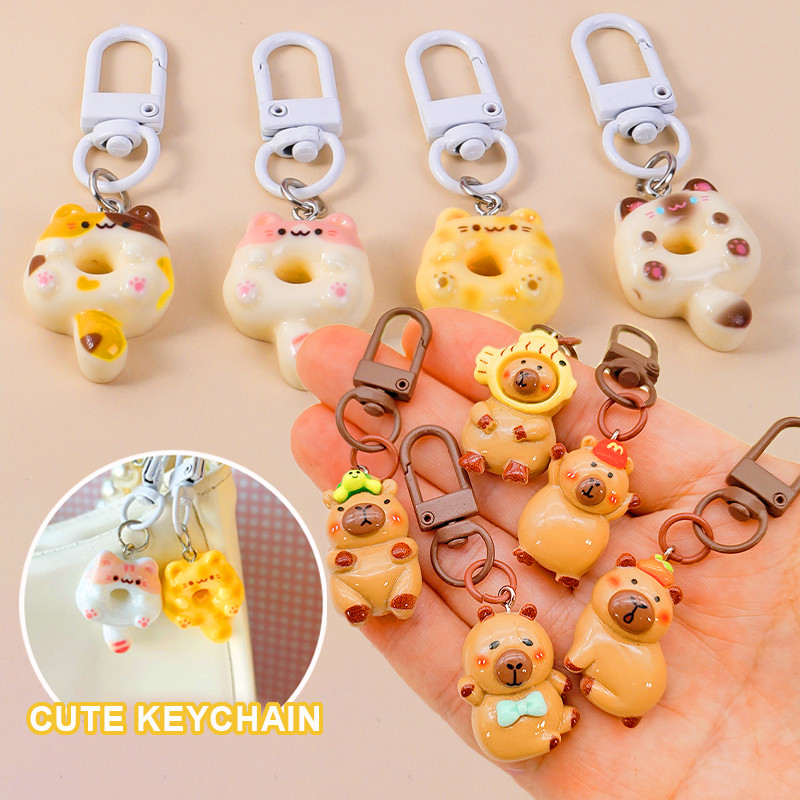 Capybara Cat Donut Cute Keychain Student Key Chains Cartoon Kids School ...