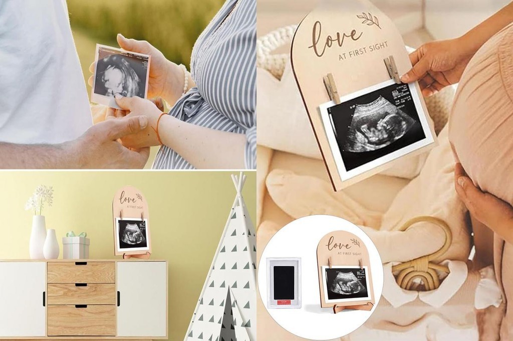 ongong Baby Ultrasound Photo Frame Pregnancy Milestone Frame Wooden ...