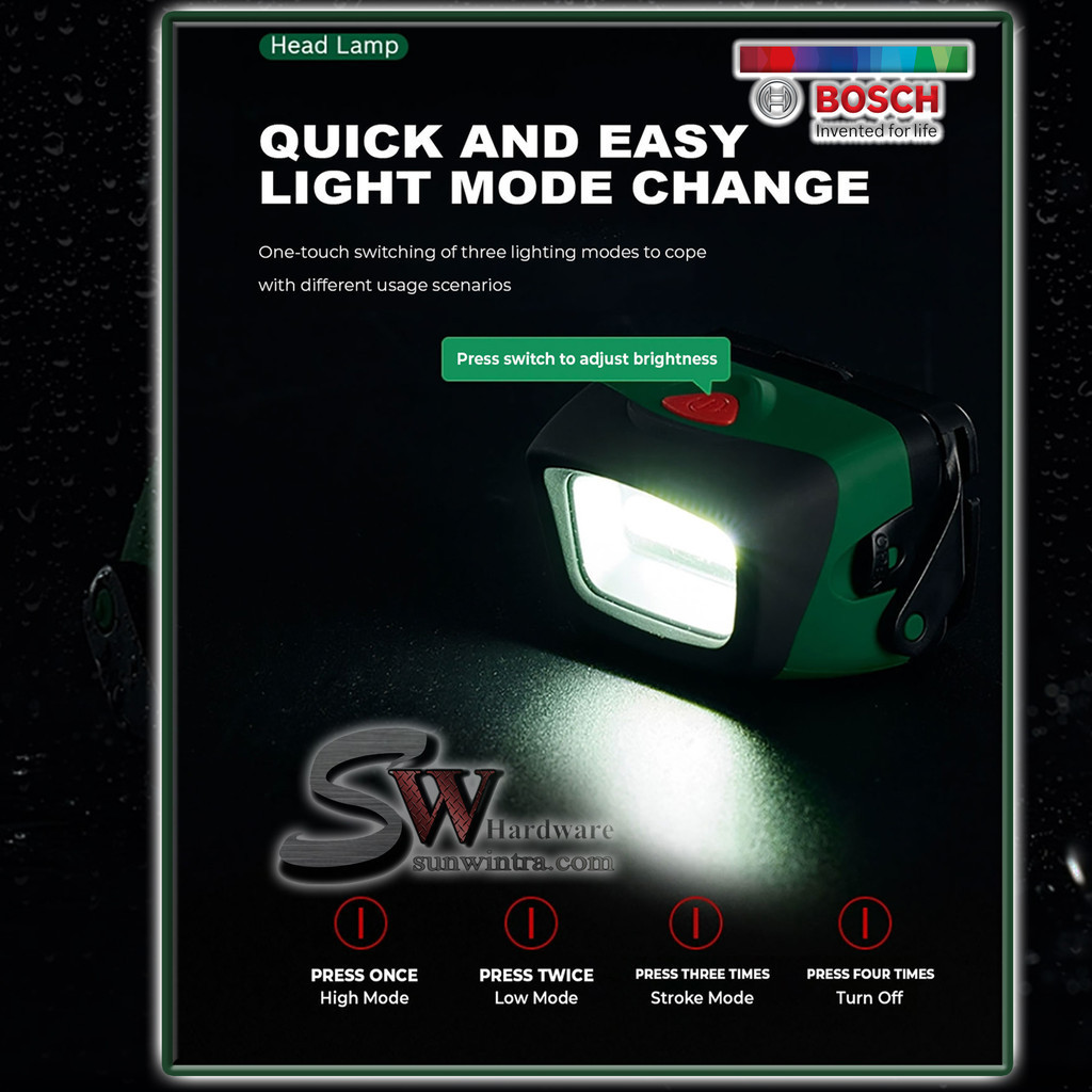BOSCH LED Camping Outdoor Headlamp Headlight Flashlight 190Lm IP4X ...