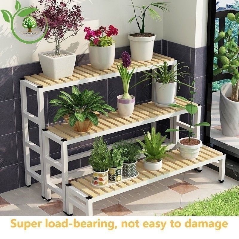 Anti-Corrosion Solid Wood Wer Rack Plant Home Holder For Balcony Garden ...