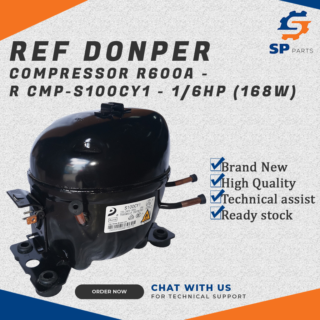 REFRIGERATOR DONPER COMPRESSOR R600A - 1/6HP (168W)-R CMP-S100CY1 ...