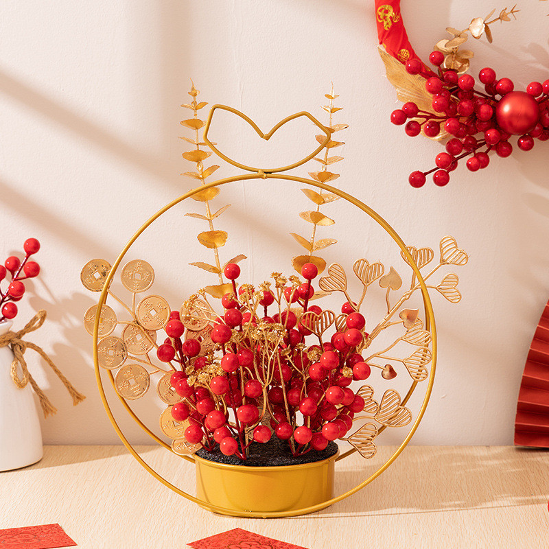 新年裝飾2025 Ins Red Pulp Rich Fruit Simulation Flower Desktop Decoration ...