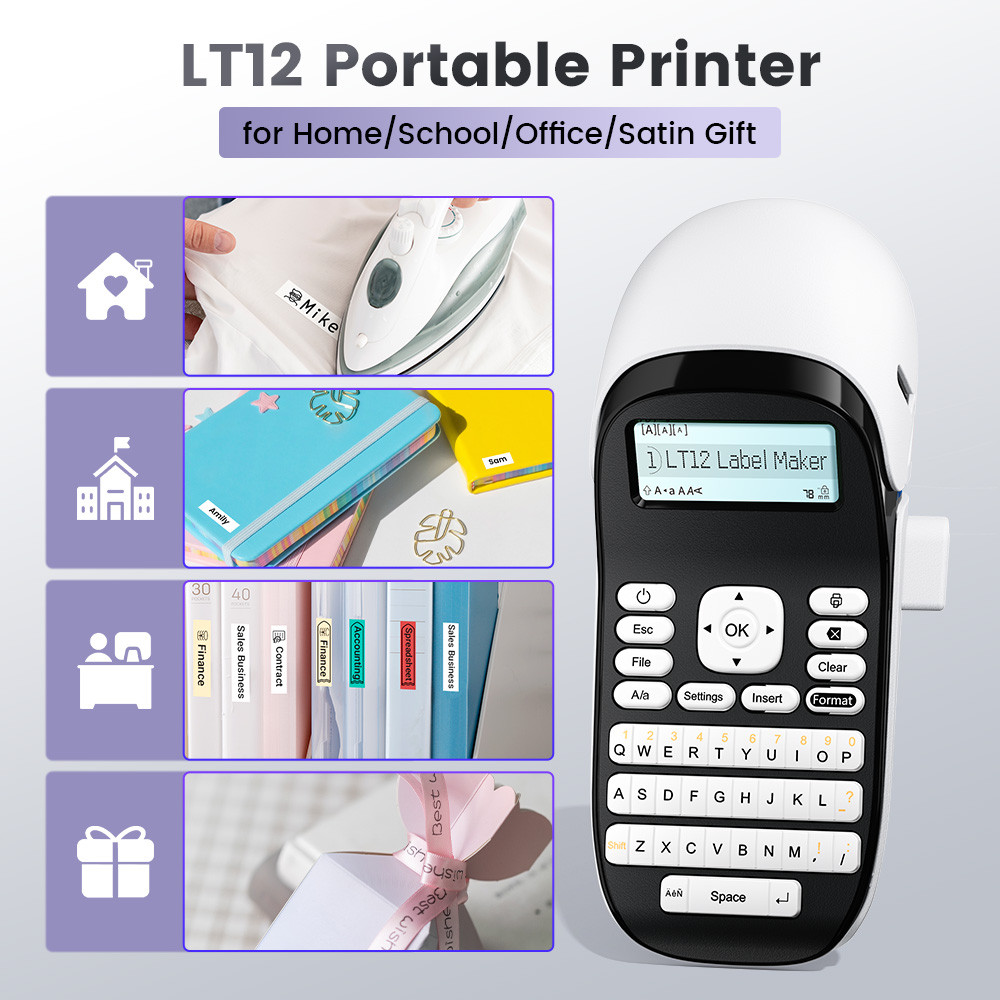 Phomemo LT12 Bluetooth Label Maker - Draagbare Labelprinter Met Toetsenbord En App - Handheld Voor Thuis En Kantoor