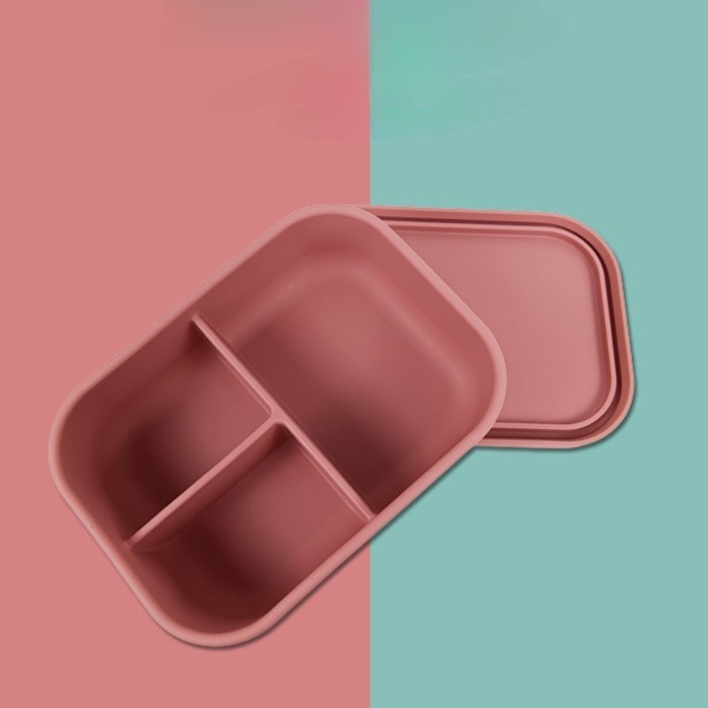 Silicone Food Box with Cover Three Square Lunch Box Can Be Heated ...