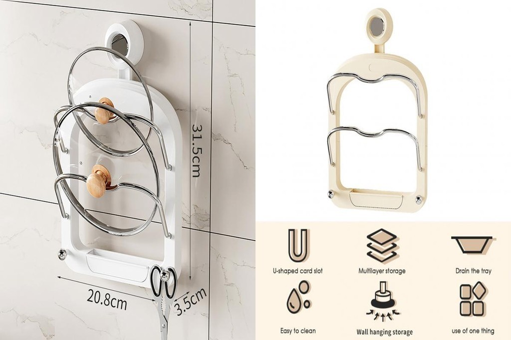 CHEER U-shaped Pot Lid Rack Multi-layer Wall Mounted Pot Lid Holder ...