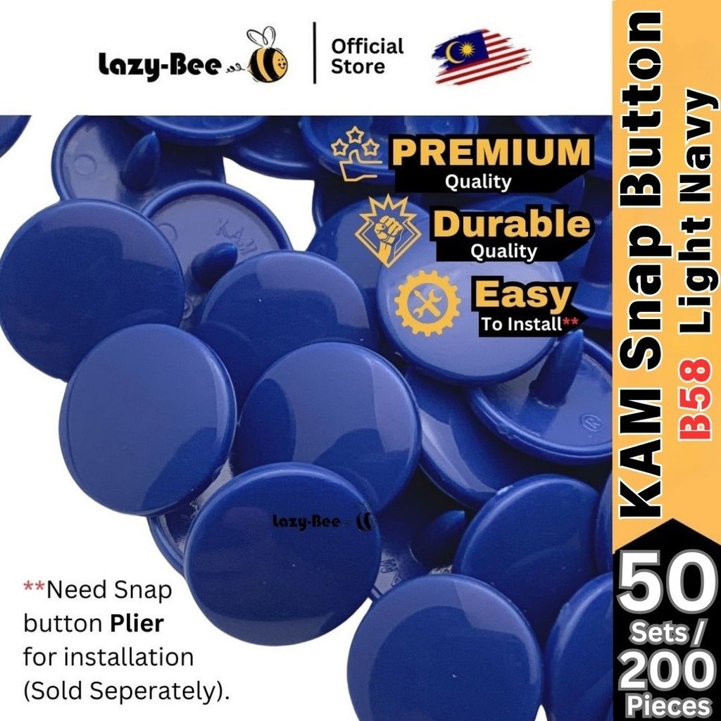 LAZY BEE B58 Light Navy 50 Sets 200 pieces T3 T5 KAM Snap Button ...
