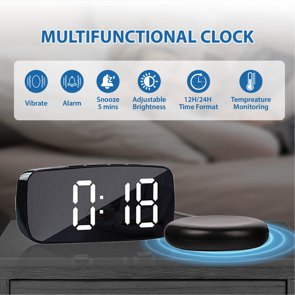 LED Vibration Digital Alarm Clock Heavy Sleepers Deaf Hearing Aid ...
