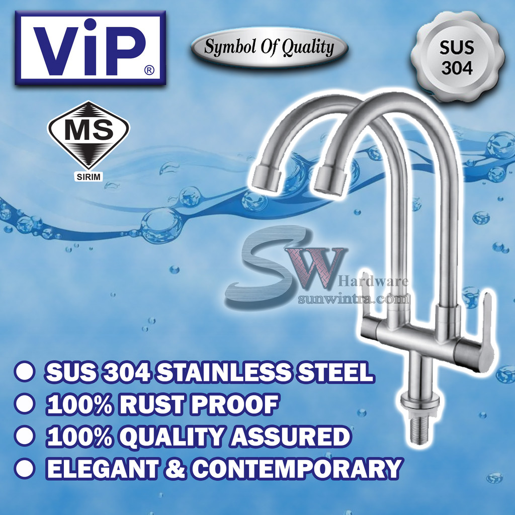 VIP SUS304 STAINLESS STEEL DOUBLE PILLAR SINK TAP #SS-3677 SS3677 TAP ...