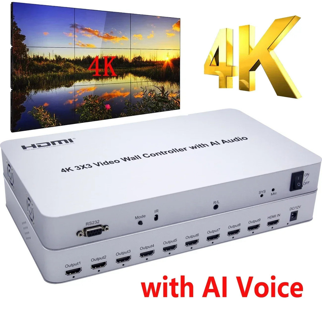 4K 3x3 HDMI Video Wall Controller 1 in 9 Out Multi Monitor Splicing ...