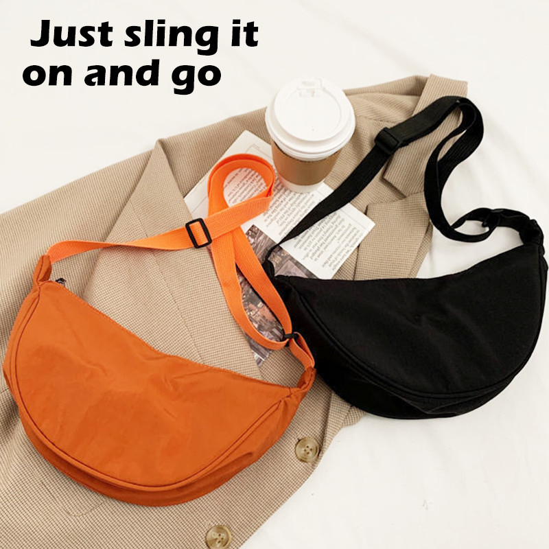Casual Nylon Messenger Dumpling Bag Solid Color Canvas Shoulder Chest ...