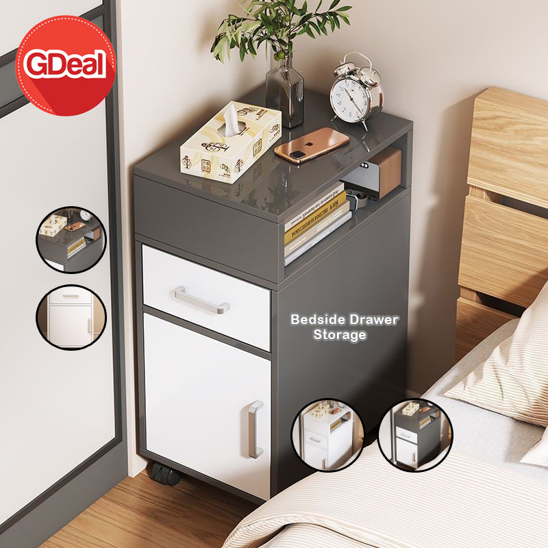 GDeal Bedside Table Two Drawer Cabinet Storage Small Movable Side Table ...