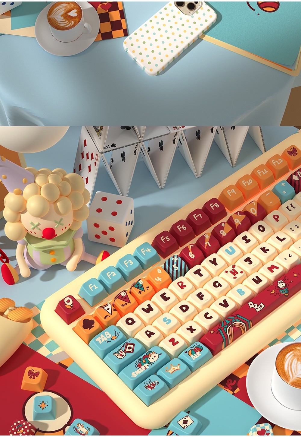 PBT Cat Circus Cartoon Theme Keycaps MDA Height Adorable Personalized ...