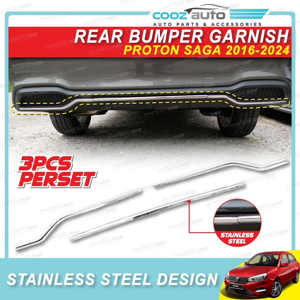 Proton Saga 2019 - 2024 Car Rear Bumper Garnish Stainless Steel Finish ...