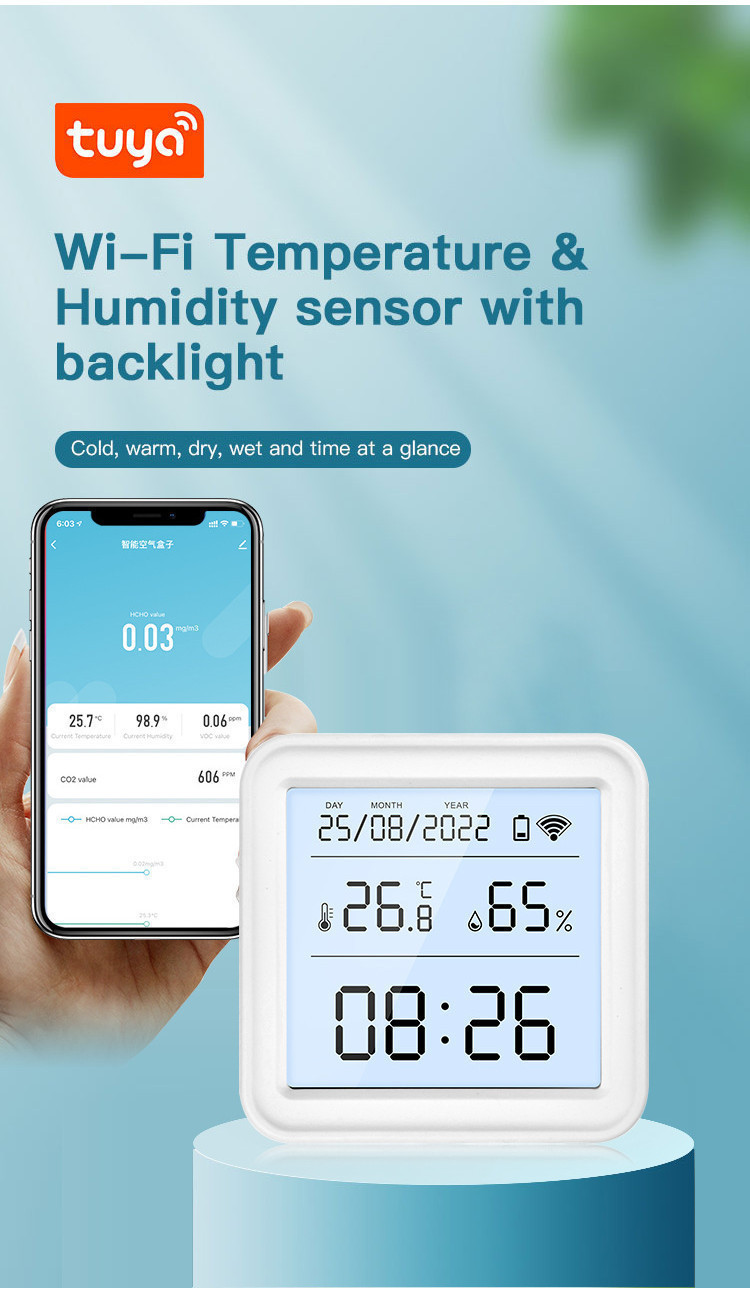 TUYA ZIGBEE WiFi Temperature Humidity Sensor Battery Powered Digital ...