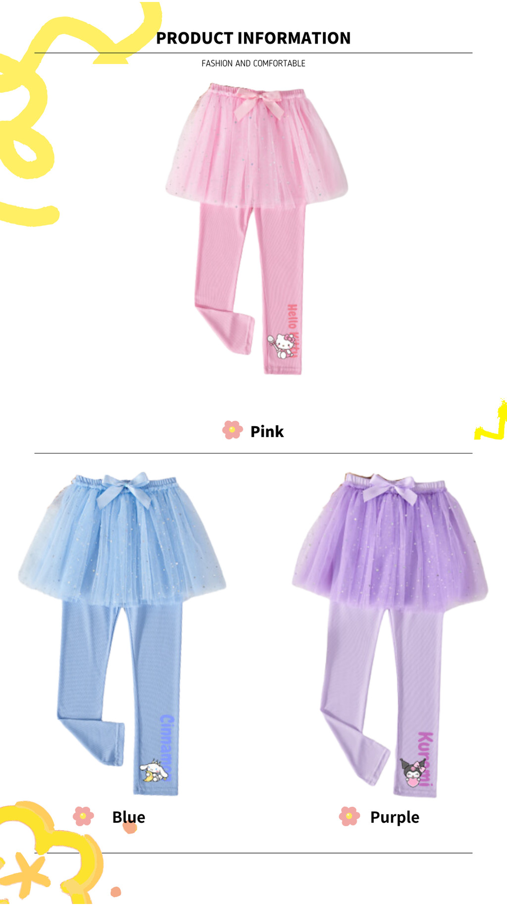 Kuromi Girls Gauze Skirt Pants Shiny Mesh Bow Ice Silk Cool High