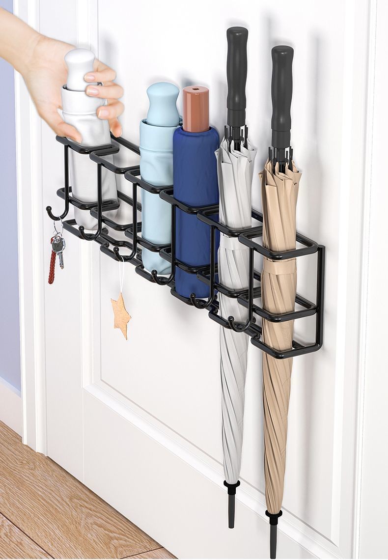 Umbrella Storage Rack Holder Organizer Hooks Home Wall Mounted Shelf ...