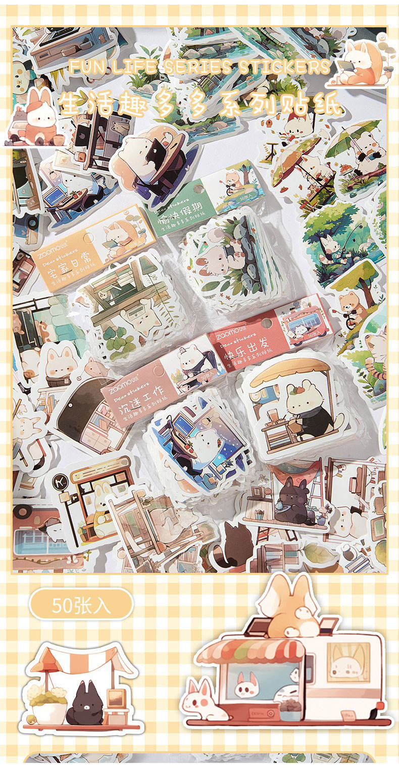 Journamm 50pcs/pack Cute Animal Stickers Life Interest DIY Scrapbooking ...