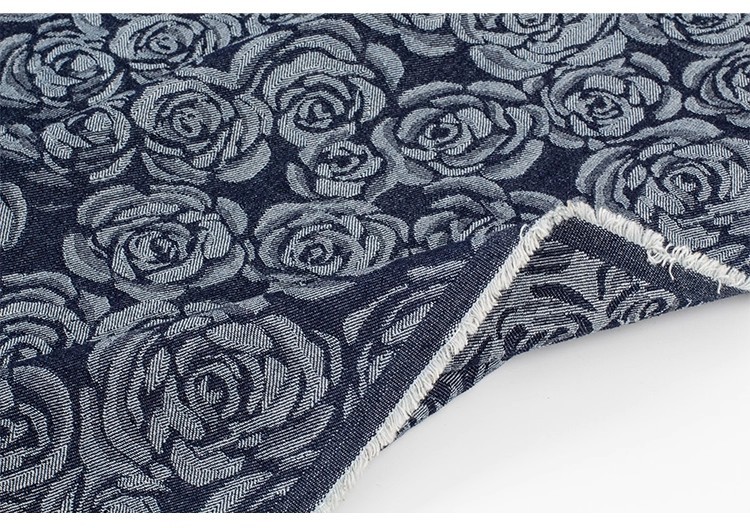 Vintage Denim Rose Fabric Washed Jacquard Jeans Fabric For Sewing Pants ...