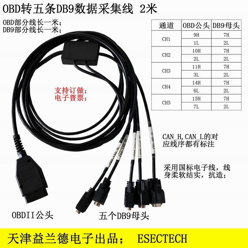 ** New-OBD Male Head Leads 5 DB9 Female Heads, Car OBD Multi-Channel ...