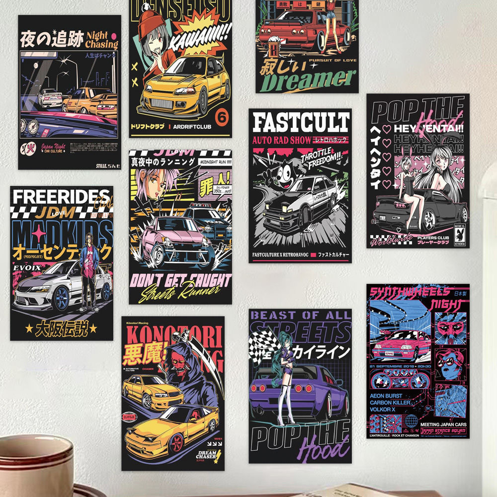 10pcs JDM Car Anime Racing drift Japanese Posters 10×15CM Wall Stickers ...