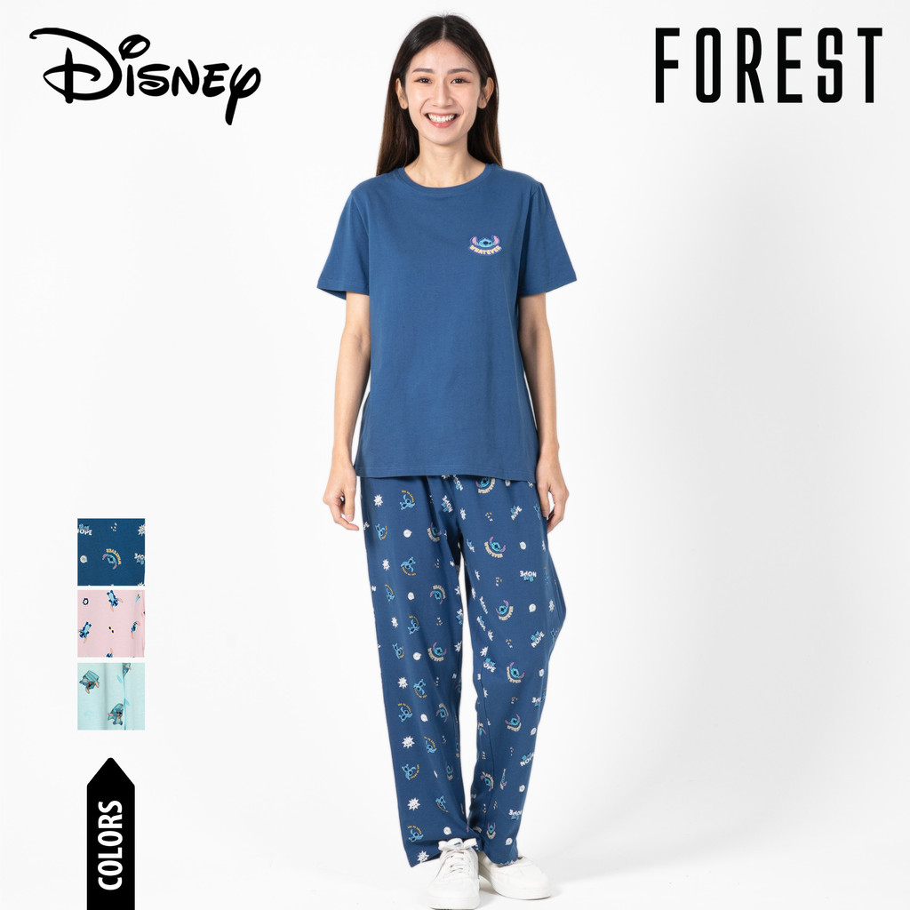 1 Pc Forest X Disney Stitch Ladies 100 Cotton Short Sleeve Long Bottom Pyjamas WPL0107SL Shopee Malaysia