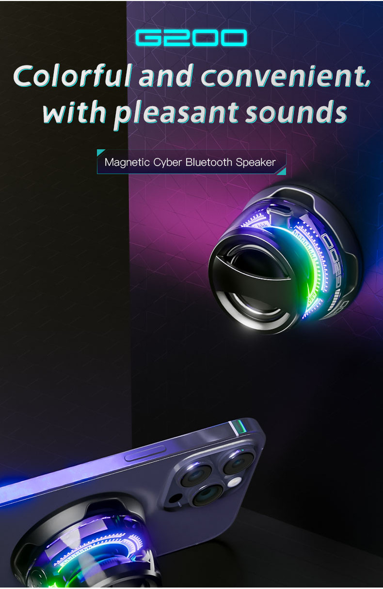 G200 Mini Magnetic Bluetooth Speaker With RGB Lights & Phone Holder - Portable Wireless Speaker