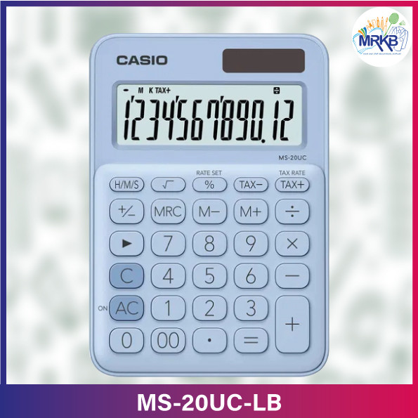 Calcolatrice Da Tavolo Casio MS-20UC - Display 12 Cifre, Alimentazione Solare E Batteria, Azzurro