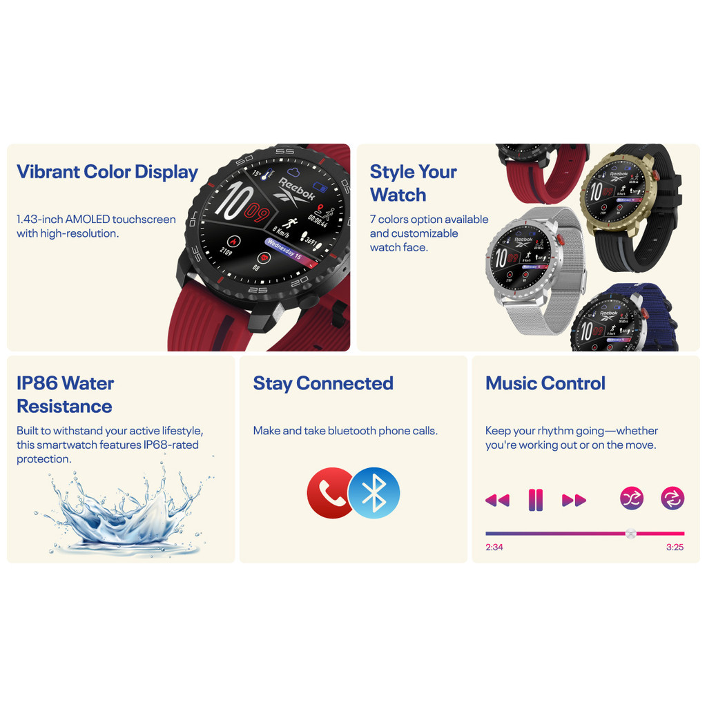 REEBOK Champ Smart Watch Jam Tangan AMOLED Bluetooth Call Blood ...