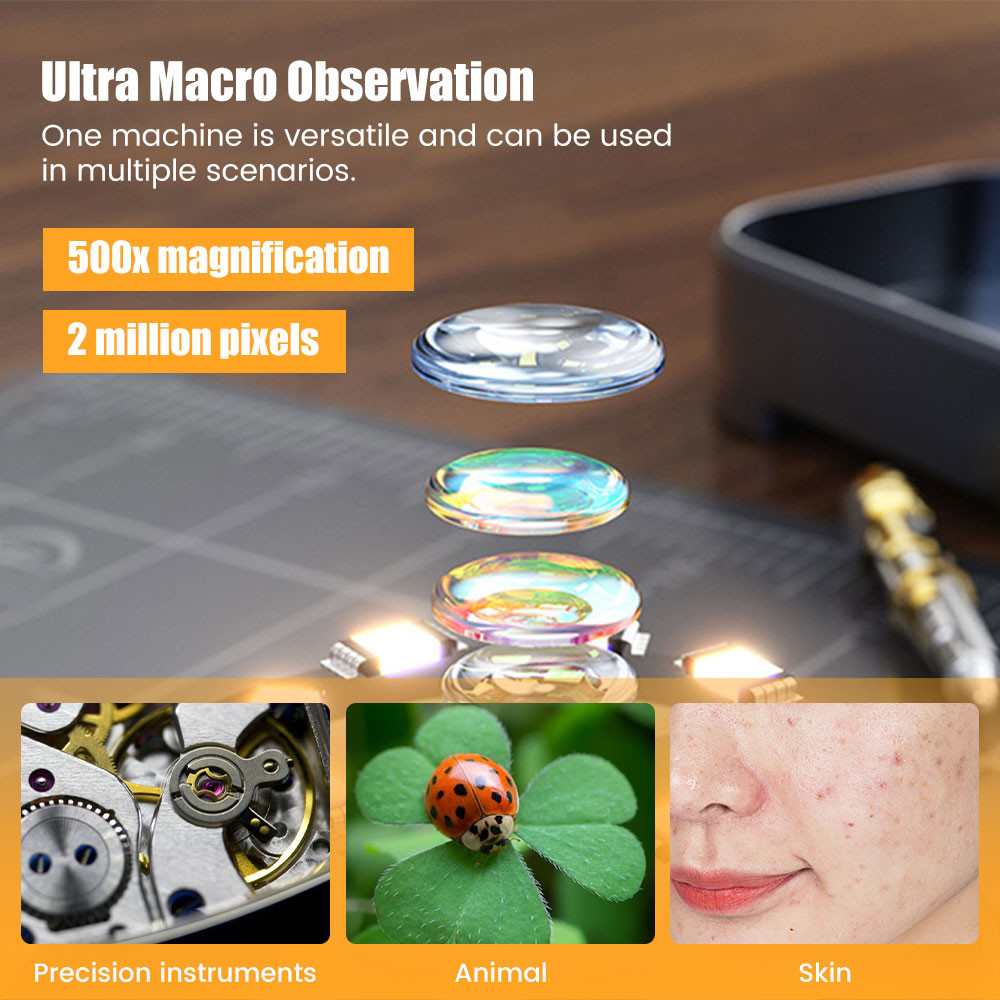 Handheld Digital Dermatoscope Skin Scalp Analyzer - 500x Magnification Wireless Rechargeable Microscope