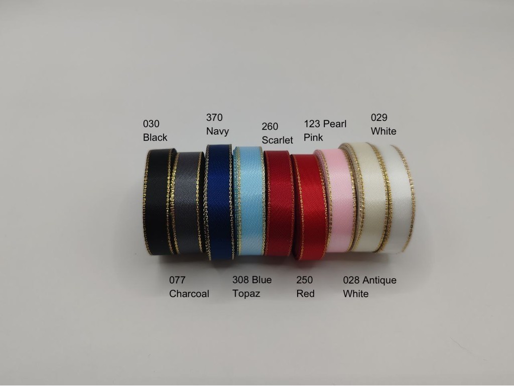 (5 Meter) 0.9 cm Gold Metallic Line Satin Ribbon 5 Meter Premium ...