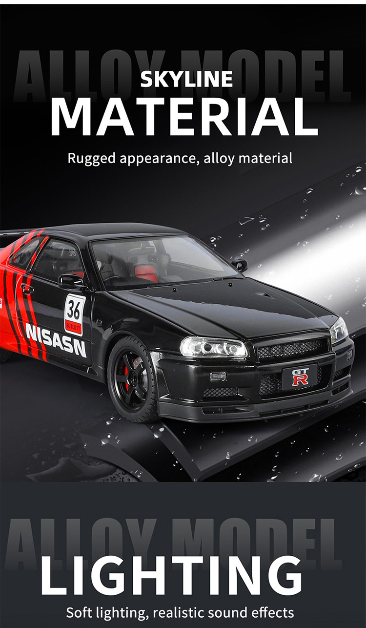 1:18 Nissan GTR R34 Diecast Toys Car Model Cars Alloy Toy Collection ...