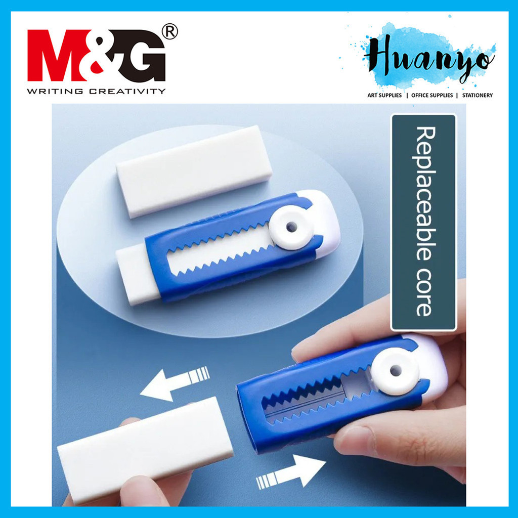 M&G Retractable Sliding Eraser Pen With Plastic Sleeve (White/Blue ...
