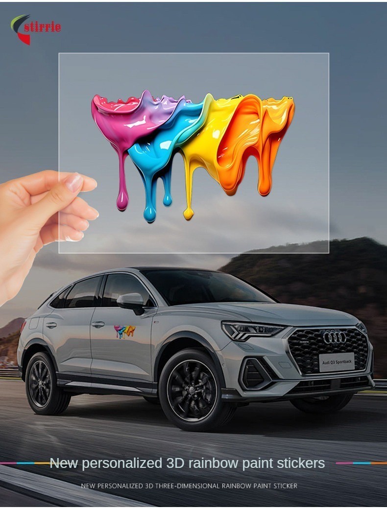 Car Sticker Water Splash Ink painting rainbow 7 Colours Repair Cover ...