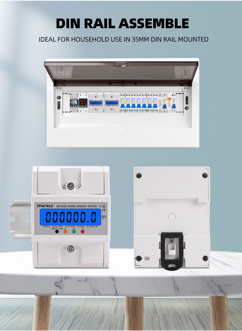 Din Rail 3 Phase 4 Wire Energy Meter 380V 100A 50HZ 60HZ Electronic ...