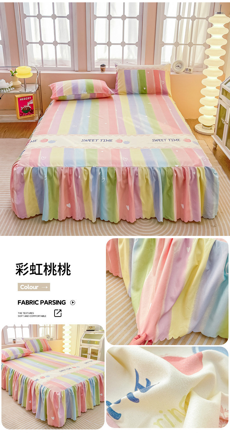 White skirting katil Brushed Bed Skirt Bedspread with Lace Skirting