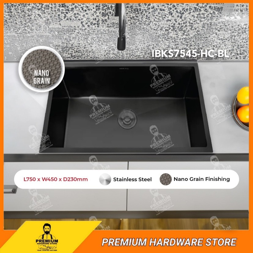 PREMIUM Kitchen Sink IBKS7545-HC-BL Handmade Nano Grain Kitchen Sink C ...