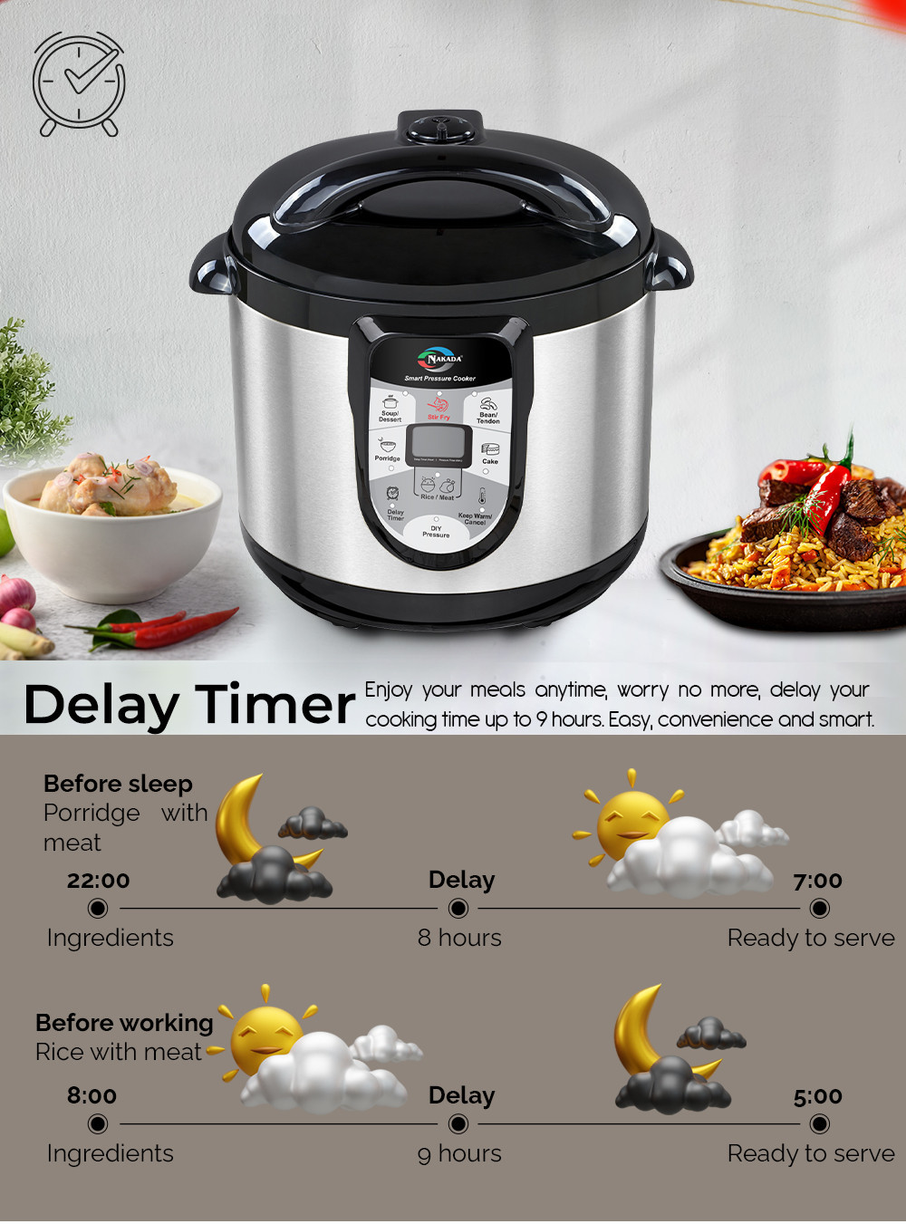 Nakada Litre Dual Pots Pressure Cooker NKD8050 (1 NON STICK POT