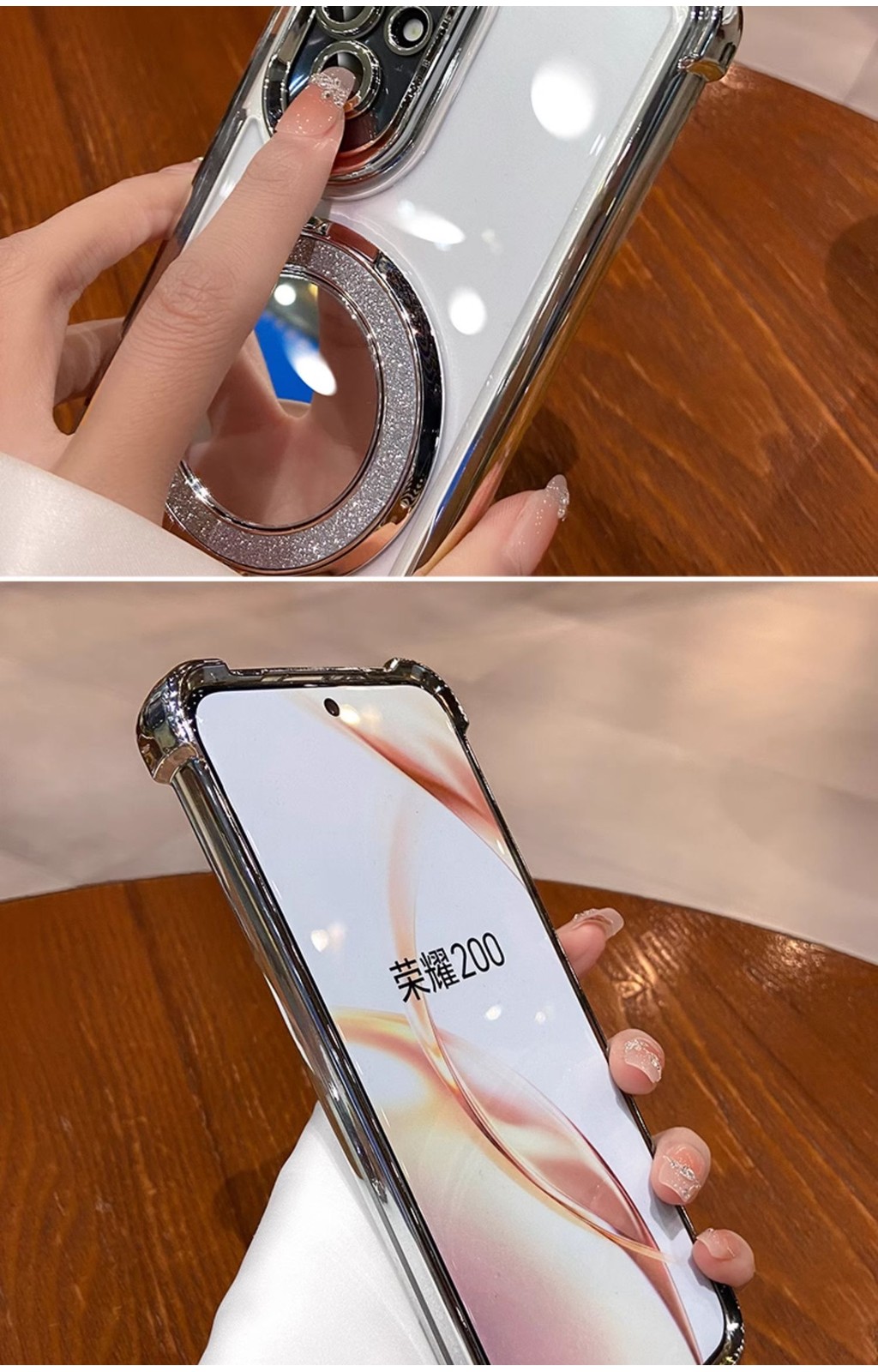 Kainevy For Honor Magic 4 Pro Case Clear Glitter [Compatible With MagSafe] With Stand Ring Magnetic Cover Honor Magic 4 Pro Phone Case Silicone