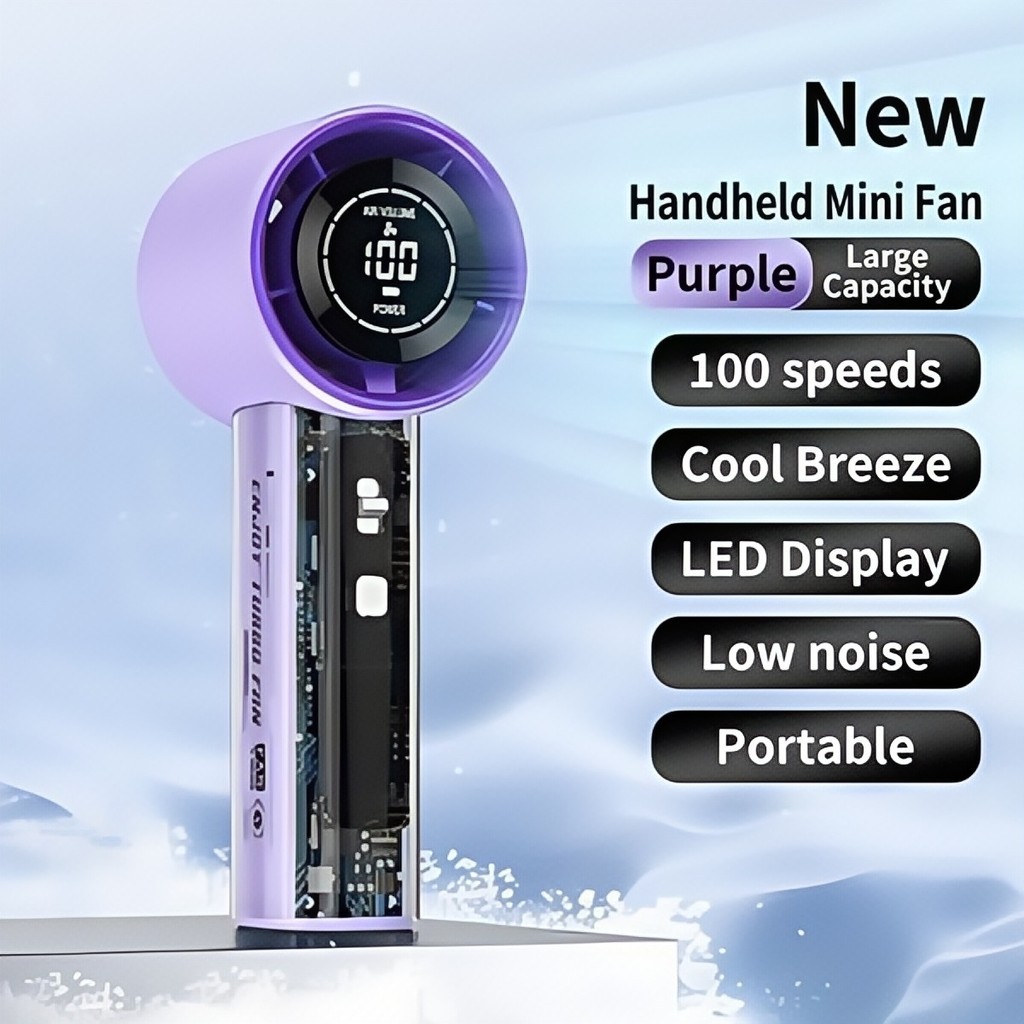 High Speed Handheld Fan Strong Wind 100 Gear With Adjustable Speeds LED ...