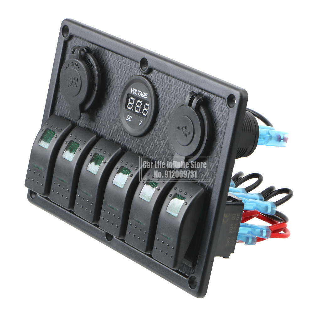 12V/24V Rocker Switch Panel For Truck Camper RV Yacht Marine Car 6 Gang ...